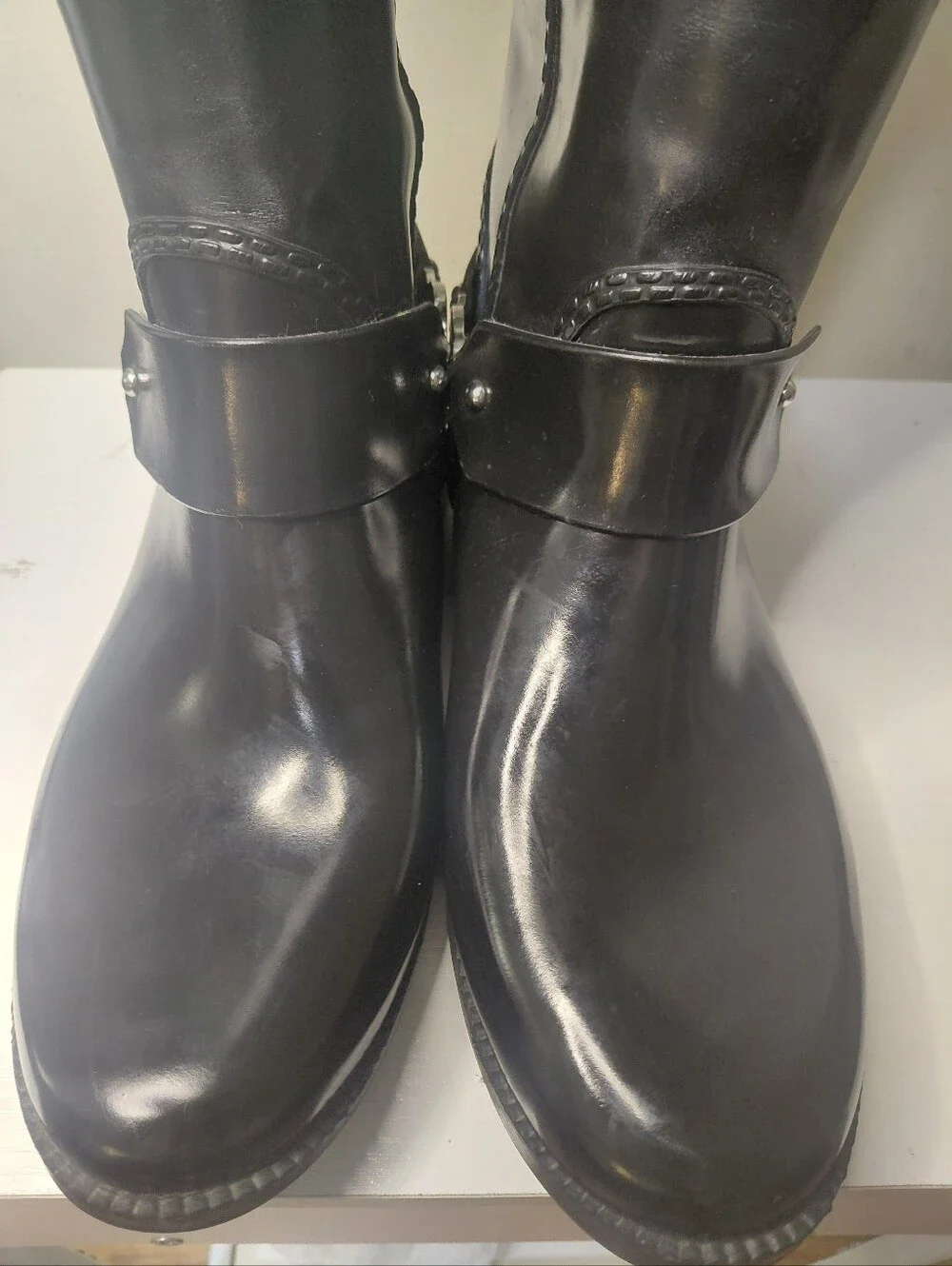 Michael Kors Fulton Black Knee High Rain Boot Logo Harness Size 9